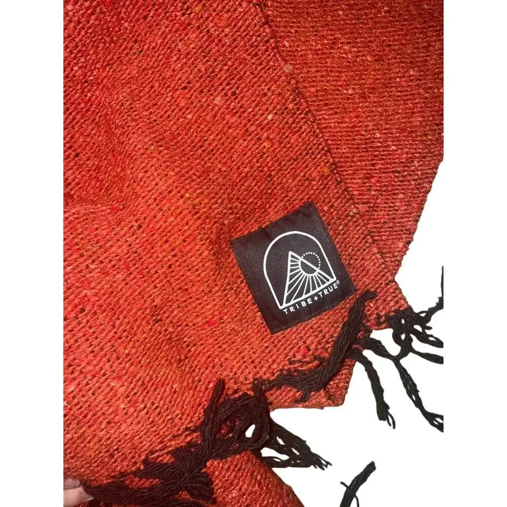 Tribe + True Handwoven Blanket Rust Terracotta Black Fringe Mexican Artisan